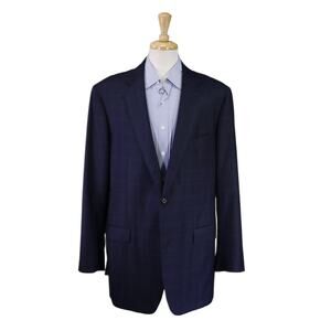 Andrew Lock Bespoke Tailored Navy Blue Windowpane Wool Fleece 2Btn Sportcoat 48L